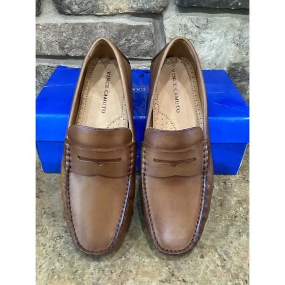 Vince Camuto Varrak Mens Cognac Leather Penny Loafer Driving Shoes Size 8.5 New main image 6